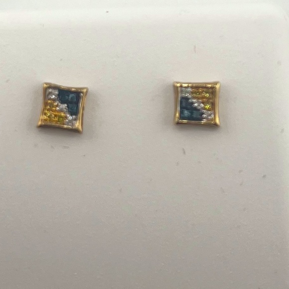 10k Solid Gold Real Genuine Multi Color Diamond Earrings, Gift for all ages Sale - Picture 1 of 3